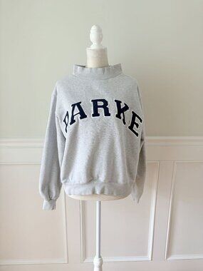 Parke Gray Varsity Mockneck Sweatshirt With Logo S/M 100% Cotton